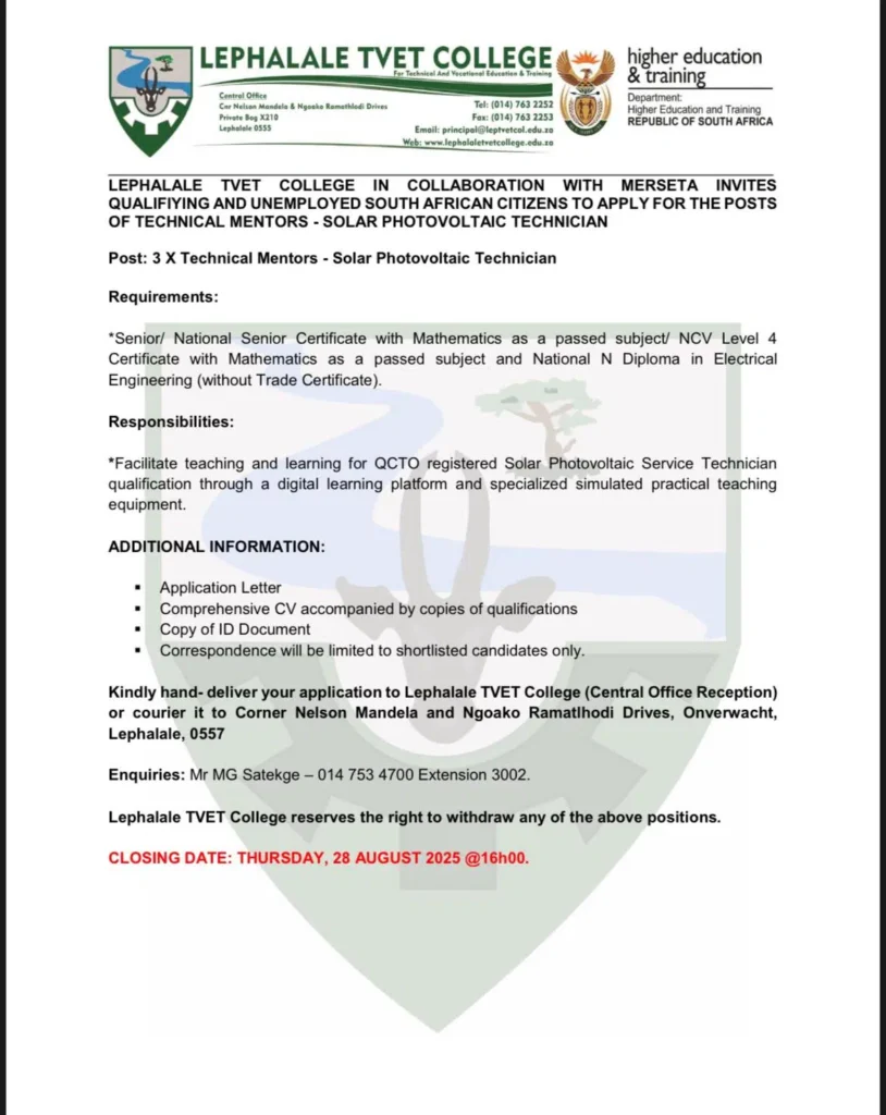 Solar Photovoltaic Technician Learnership Programme 2025
