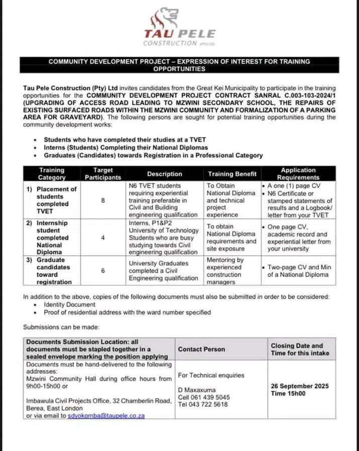 Tau Pele Construction: Community Development Training Opportunities 2025